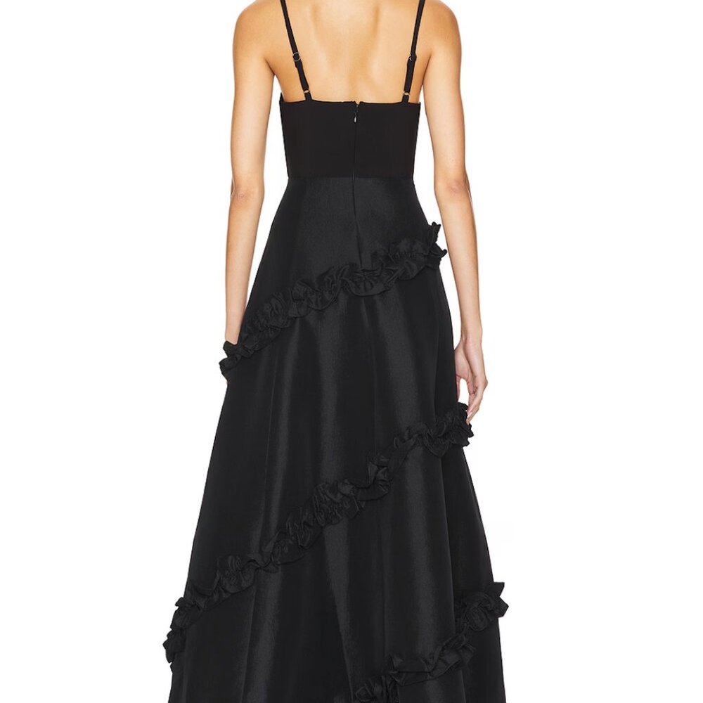 🖤✨ Likely Arissa Gown Black Ruffle Trim Taffeta Maxi Dress Sz 12 - Picture 3 of 15
